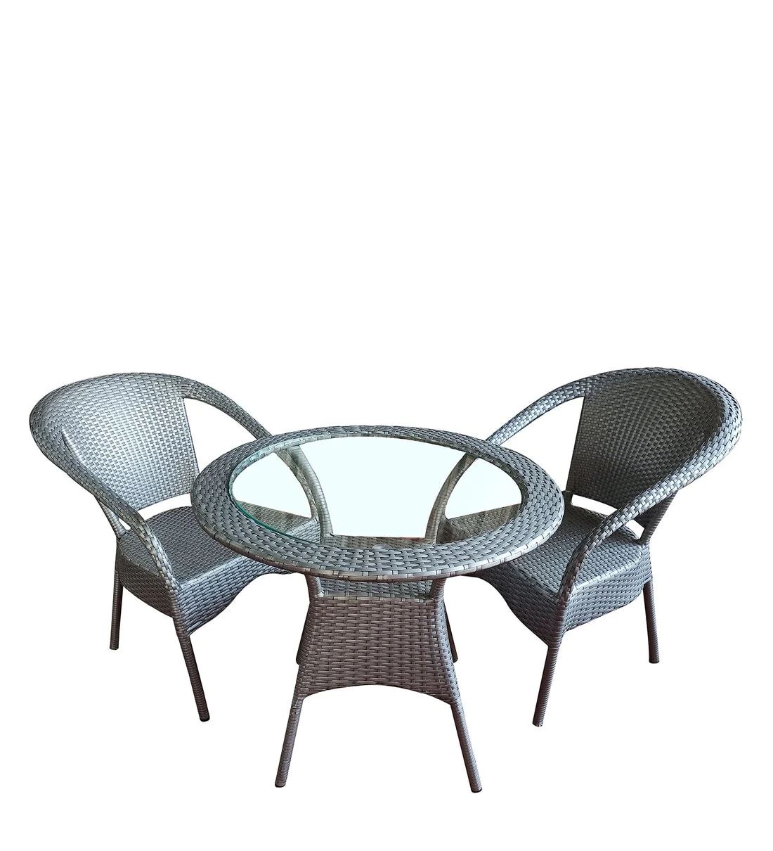 Wicker Outdoor Seating Set 2 Chairs And 1 Table Set For Garden and Living Room (Silver)