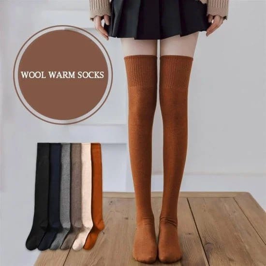 Latest Trendy Woollen Warm Thigh High Socks | Knitted Thick Thermal Woollen Socks for Women Winter Wear Knee Length | Knee High Leg Warmers Long Socks Boot Cuffs Knee Cap | Stocking Girls Free Size ( 1 Pair )
