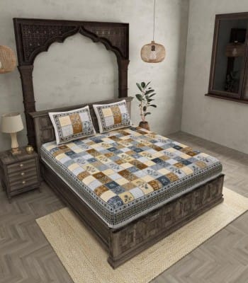 Trendy Blocks 240TC Soft Cotton Double Bedsheet