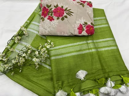 Cotton Handloom Plain linen Saree