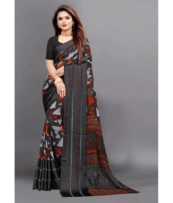 sanwariya Georgette Printed Saree With Unstitched Blouse Piece ( Black )