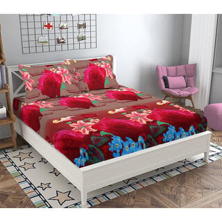 Black Bee  Red Rose 3D Print Double Bedsheet With 2 Pillow Covers (208 X 213 Cm)(Bs20-08)