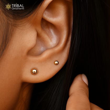 3MM/4MM  18kt yellow gold ball stud earrings unisex jewelry er214-3mm