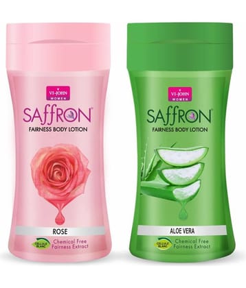 VI-JOHN Saffron Fairness Body Lotion Rose ,Aloevera 250ml Pack of 2 Fliptop
