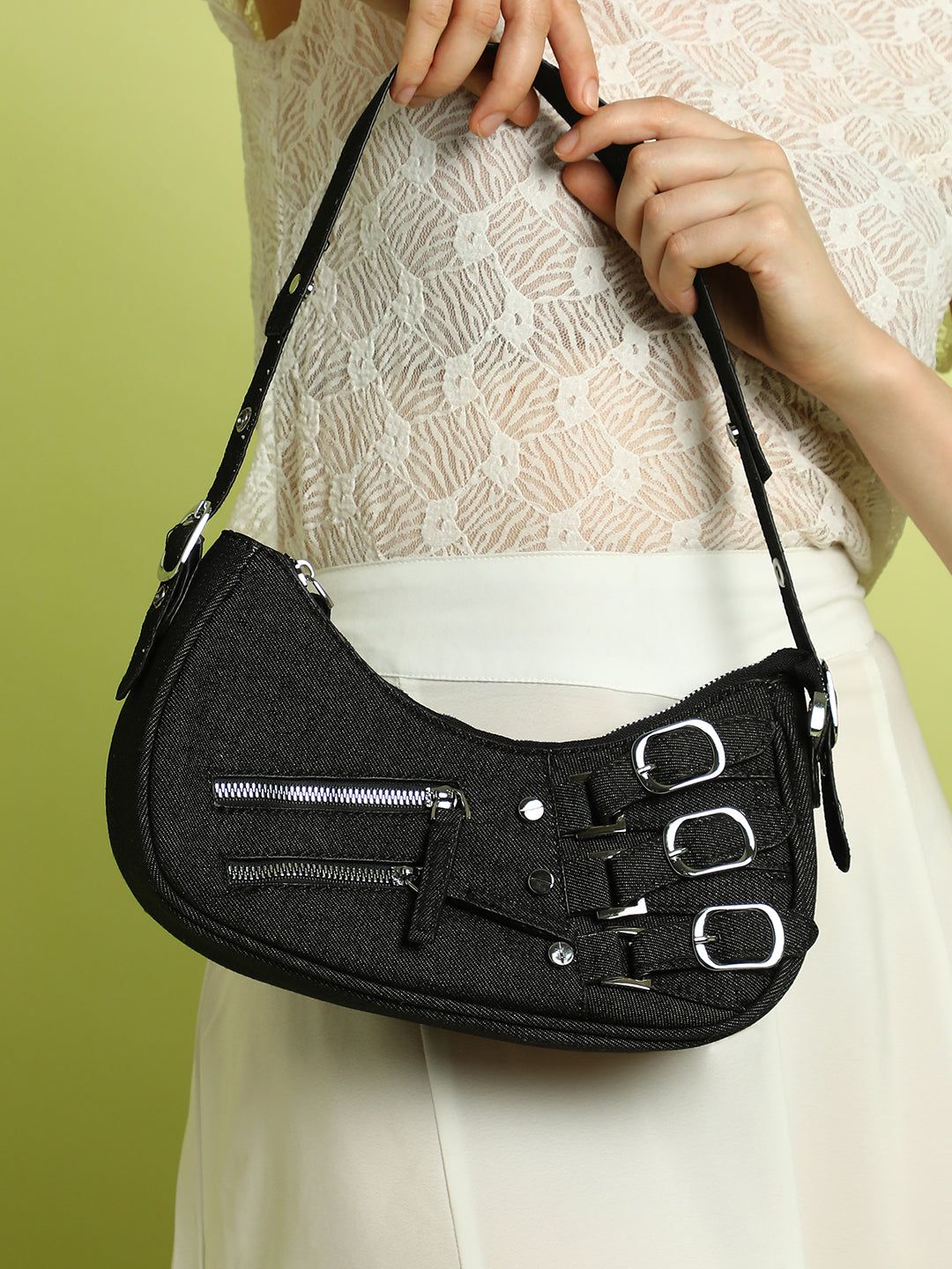 The Denim Shoulder Bag - Charcoal Black-Sling Bag