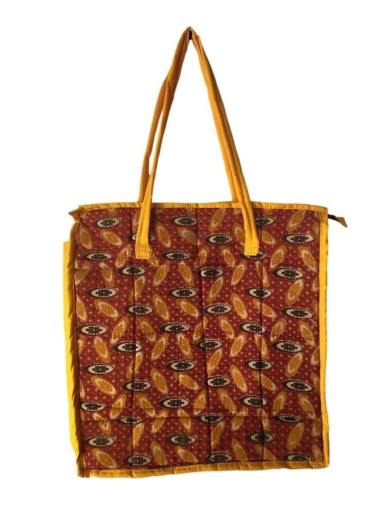 KALAMKARI  Handcrafted Quilted Cotton Tote Bag with Zipper Closure and Double Handles