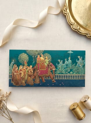 Teal Procession Money Envelope – Premium Designer Shagun Envelope for Wedding & Festive Gifting