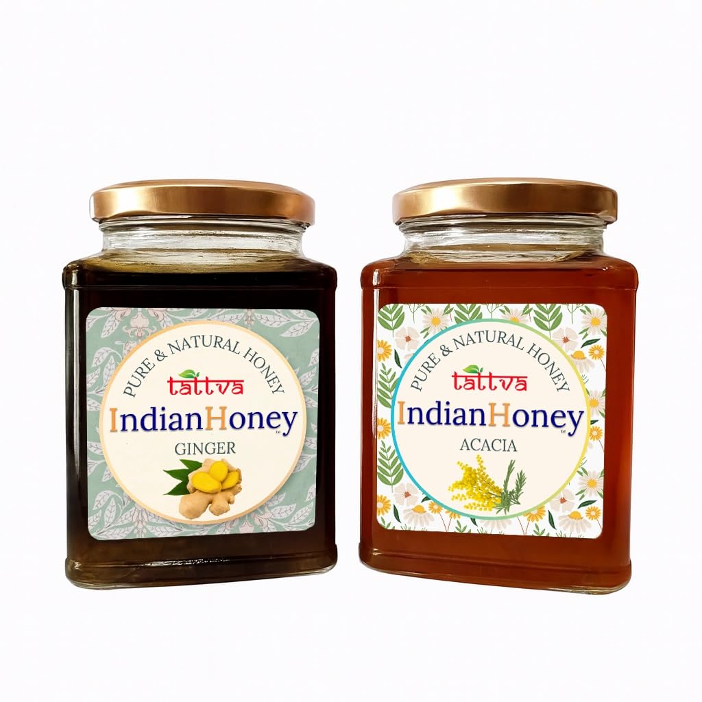 IndianHoney Rajasthan Acacia & Ginger Honey Combo (Pack of 2) | Pure & Natural | 1kg (500g Each) | Unprocessed & Unfiltered Natural Sweetener