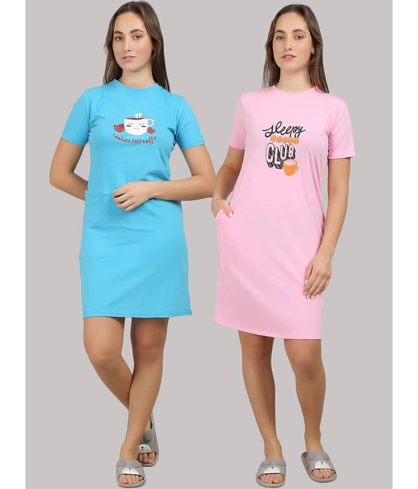MEGASKA - Multi Color Cotton Women's Nightwear Night T-Shirt ( Pack of 2 )