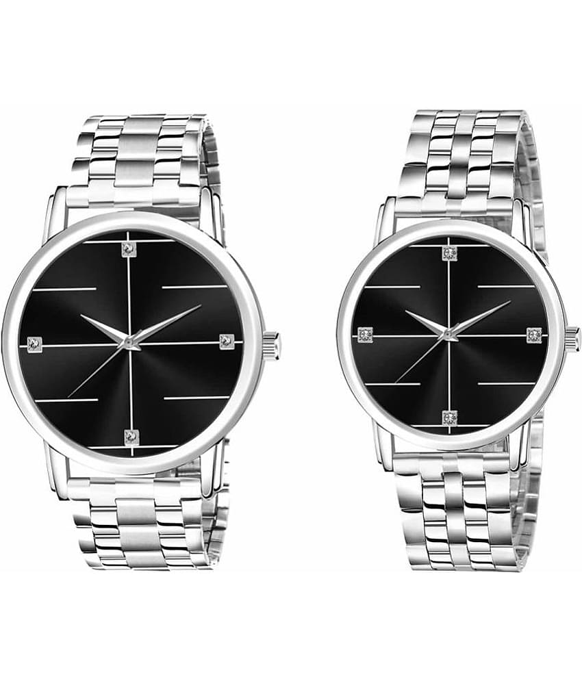 Lorem - Silver Leather Analog Couple's Watch