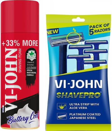 VI-JOHN Special Moisturizing Shaving foam 400g & ShavePro Twin Blade Disposable Razor 5 PCS