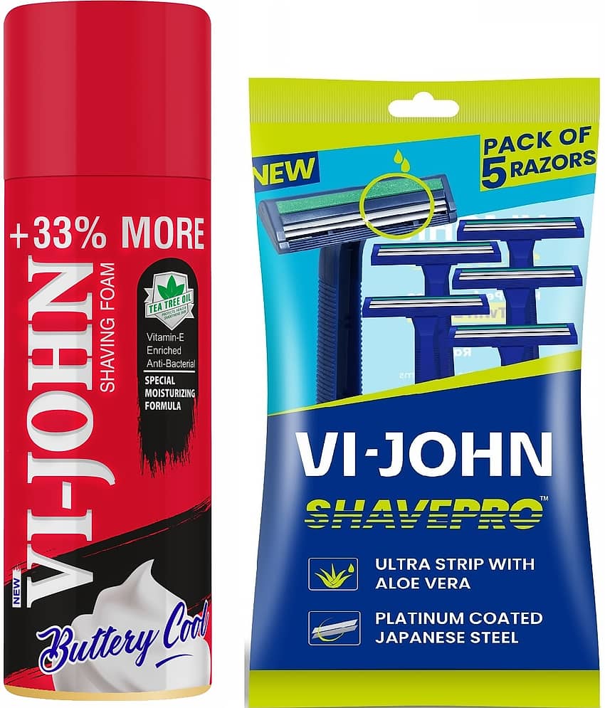 VI-JOHN Special Moisturizing Shaving foam 400g & ShavePro Twin Blade Disposable Razor 5 PCS