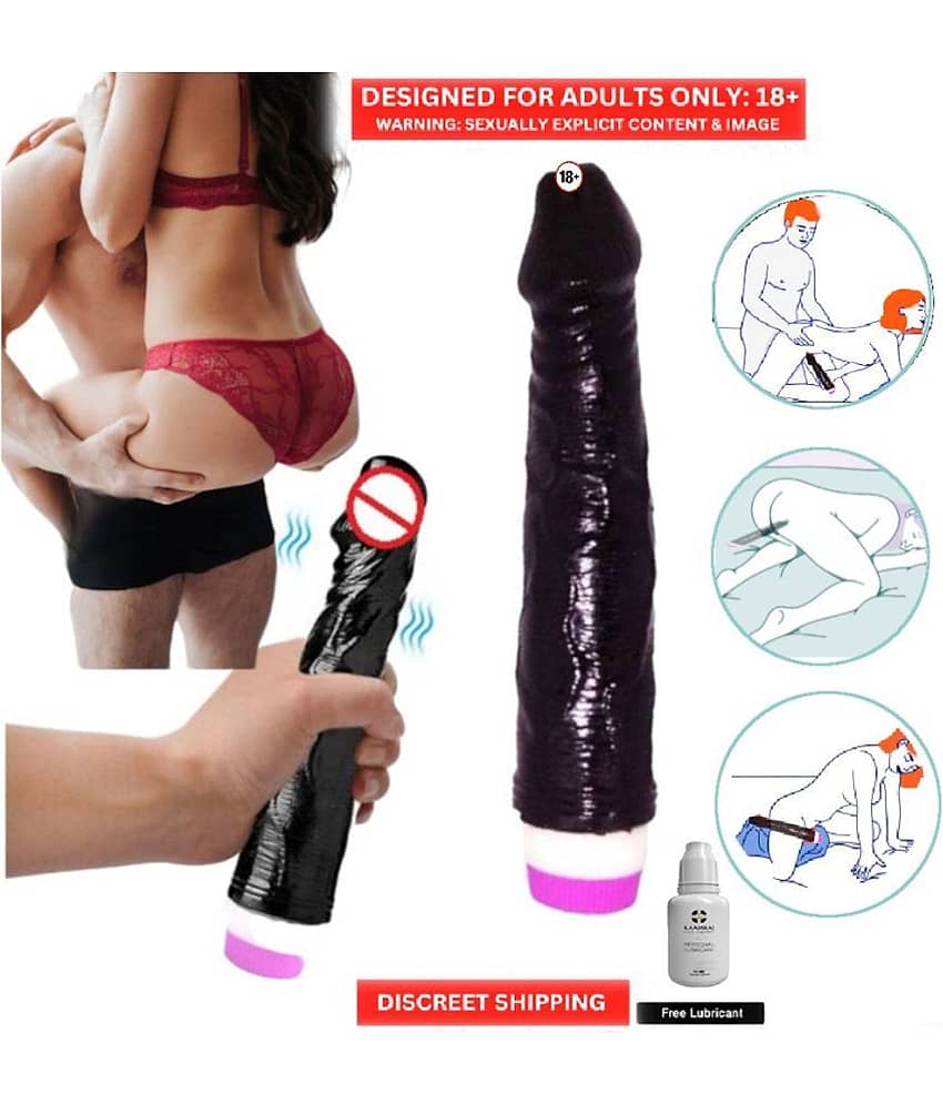 10 INCH DARK BLACK SILICON VIBRATING WOMEN DILDO - PREMIUM SEX TOY -CRAZYNYT