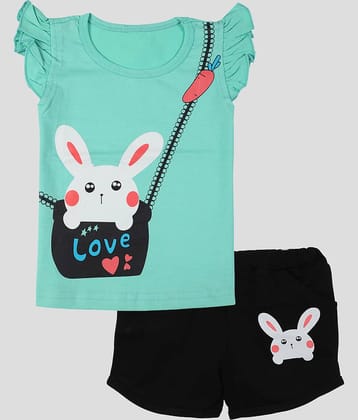 CATCUB Pack of 1 Baby Girls Cotton Top & Shorts ( Green )