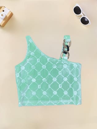 Girls One-Shoulder Party Wear top[GT-463] [1-6 Year]-1-2Y (Size - 18) / Velvet / Sea-Green