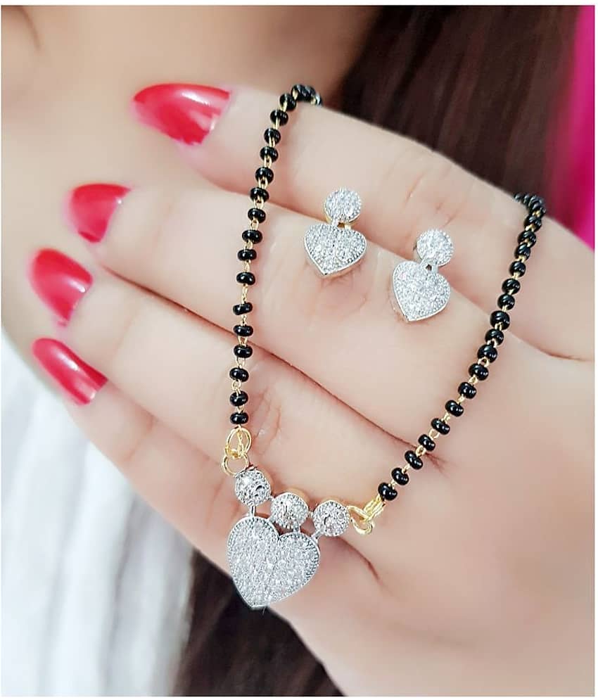 Bhagya Lakshmi Women's Pide Ad Stone Heart Look mangalsutra With Earrings For Women