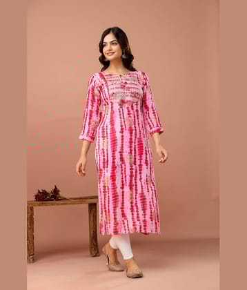 Kapadia Women Rayon Dyed Straight Kurti ( Pink )