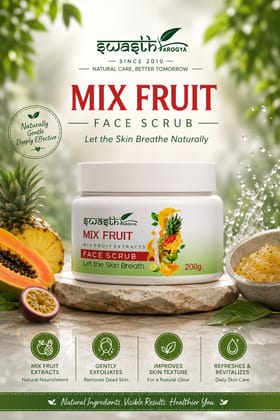 Swasth Arogya Mix Fruit Face Scrub || Blemishes & Pimples || Smoother Skin || Acne || Clear & Radiant || Pack Of 1 Jar Mix Fruit Face Scrub (200gm.)