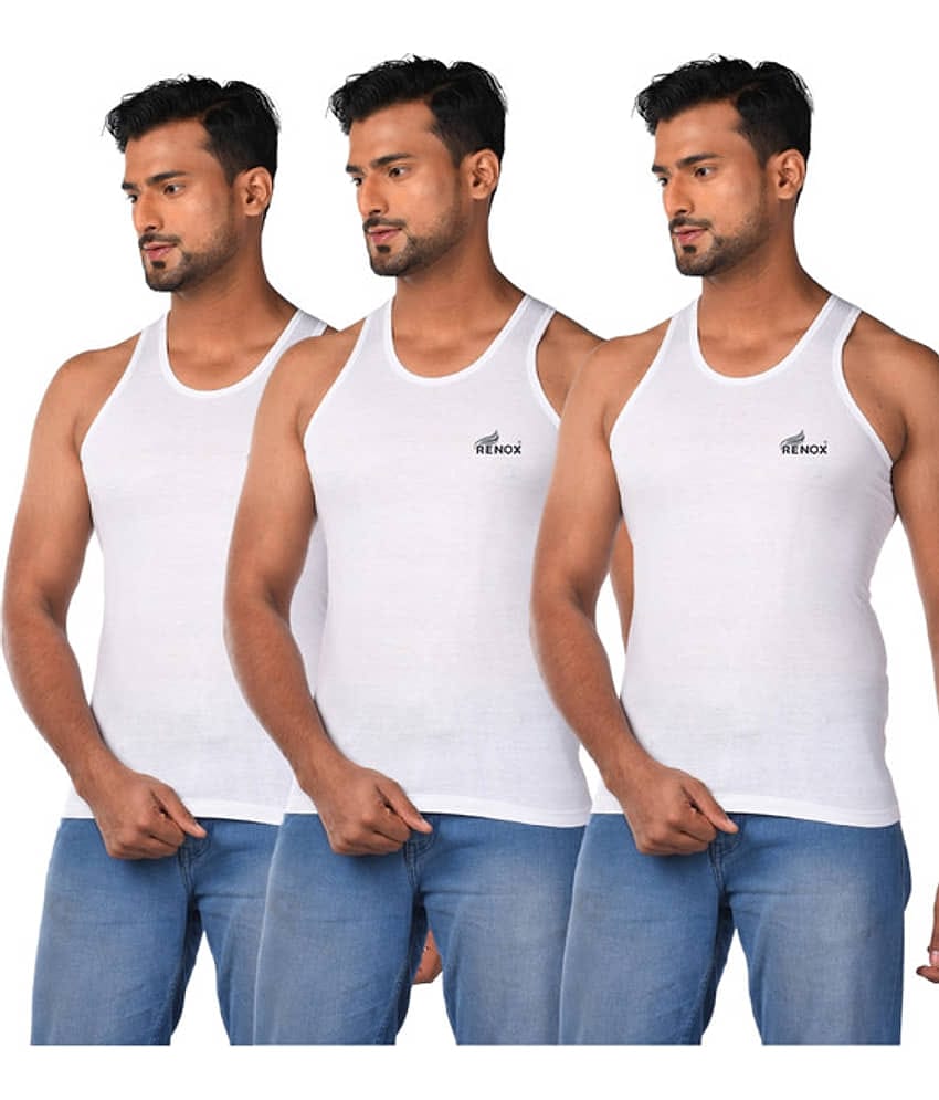 Renox Pack of 3 Cotton Basic Vest For Men ( White )