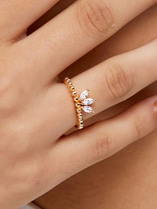 Marquise Cut Solitaire Cubic Zirconia Gold Copper Adjustable Ring for Women-GOLD