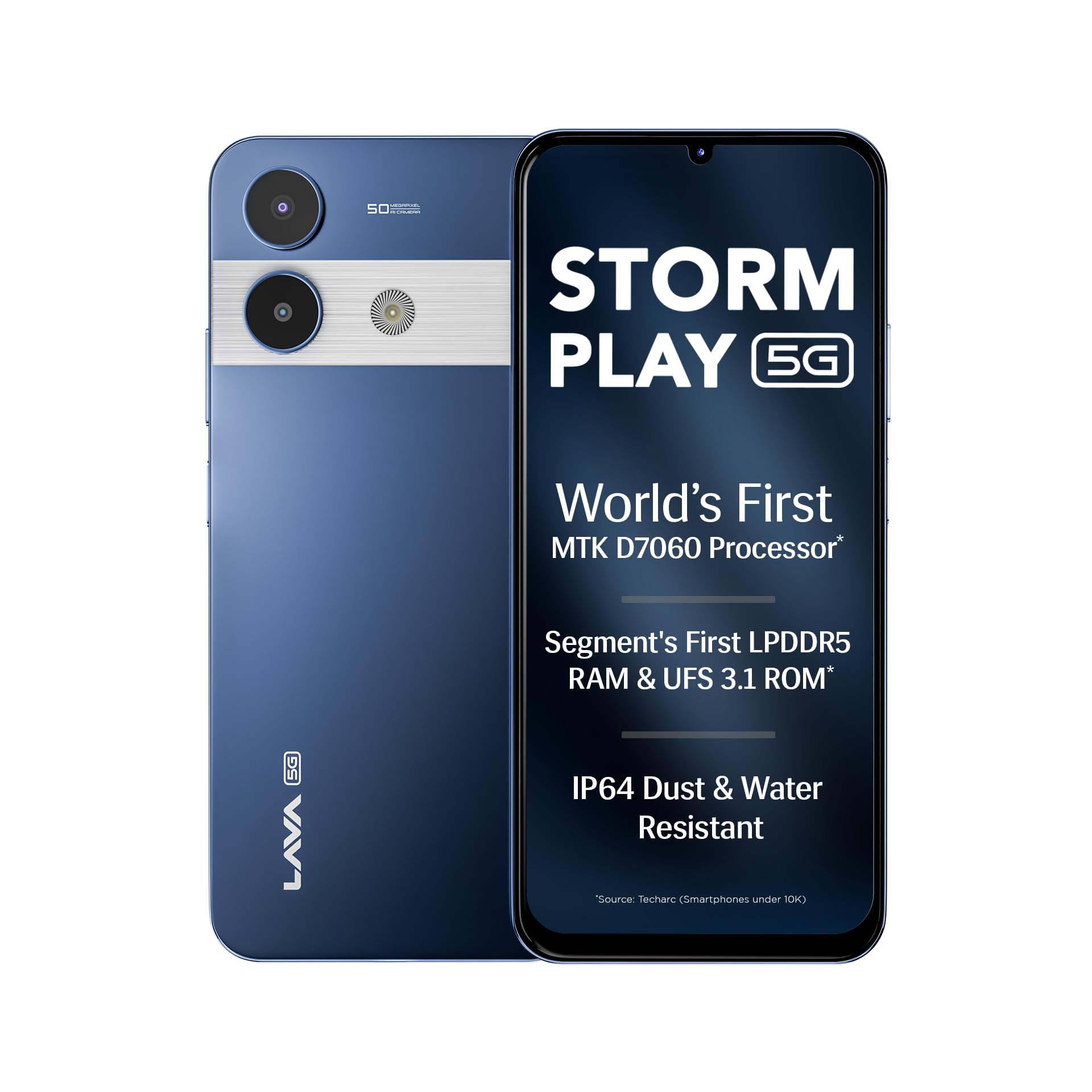 Lava Storm Play 5G (Frosty Blue, 8+8*GB RAM, 256 GB Storage)|India's First MT D7060 Processor with 525k Antutu |50 MP AI Camera | 6.75" HD+ Display (120 Hz) | 5000 mAh Battery |IP64 Dust & Water Proof