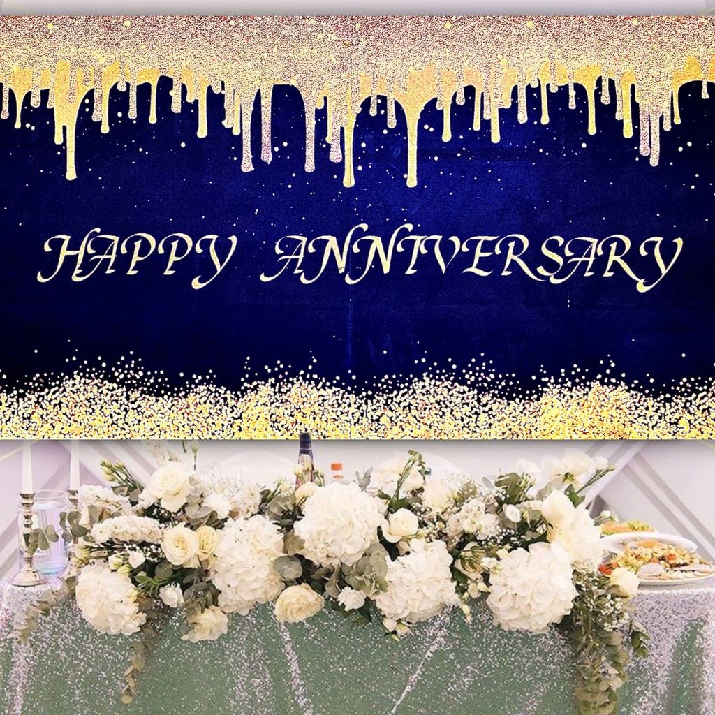 Happy Anniversary Black & Gold Banner for Glass/Wall or Door Decoration - 4FT x 2FT - 1PC - Party and Festive Needs | Buy online on ZillyBuy