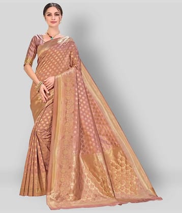 Dressy Banarasi Silk Printed Saree With Unstitched Blouse Piece ( Brown )