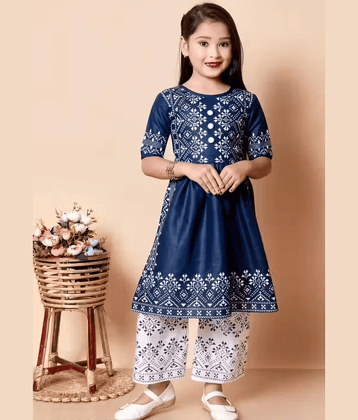 DS DRESSES Girls Cotton Kurti with Pants ( Pack of 1 , Blue )
