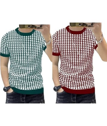 FABRIPPLE Polyester Regular Fit Printed Half Sleeves Men's Round T-Shirt - Maroon ( Pack of 1 )