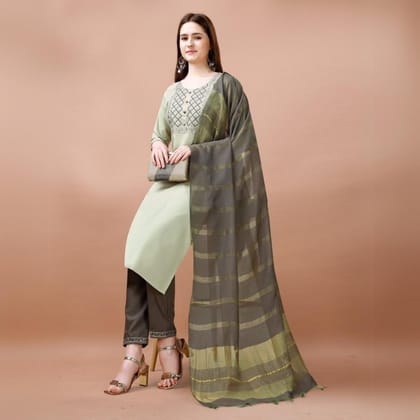 Light Green Fully Stiched Kurta and Pant & Dupatta Set by GlamaStitch-S
