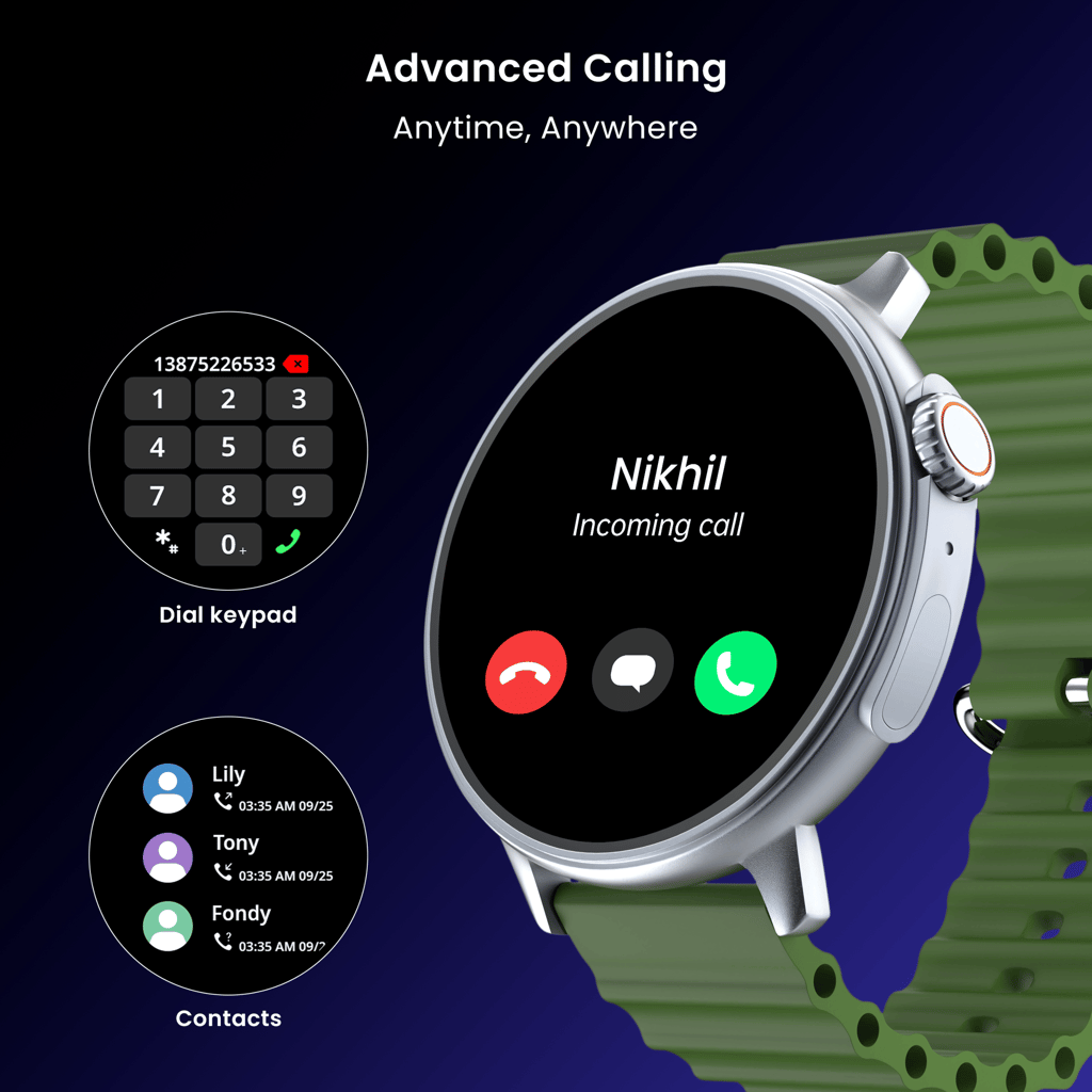 CELLECOR M7 PRO RAY 1.43" AMOLED Display | 700 NITS | AOD | BT-Calling | AI Voice | Split Screen | IP67 | Rotating Crown | SmartWatch (Black Green)