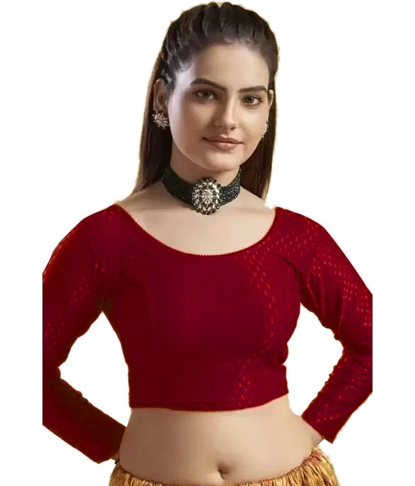 Laadli Maroon Readymade without Pad Cotton Blend Women's Blouse ( Pack of 1 )