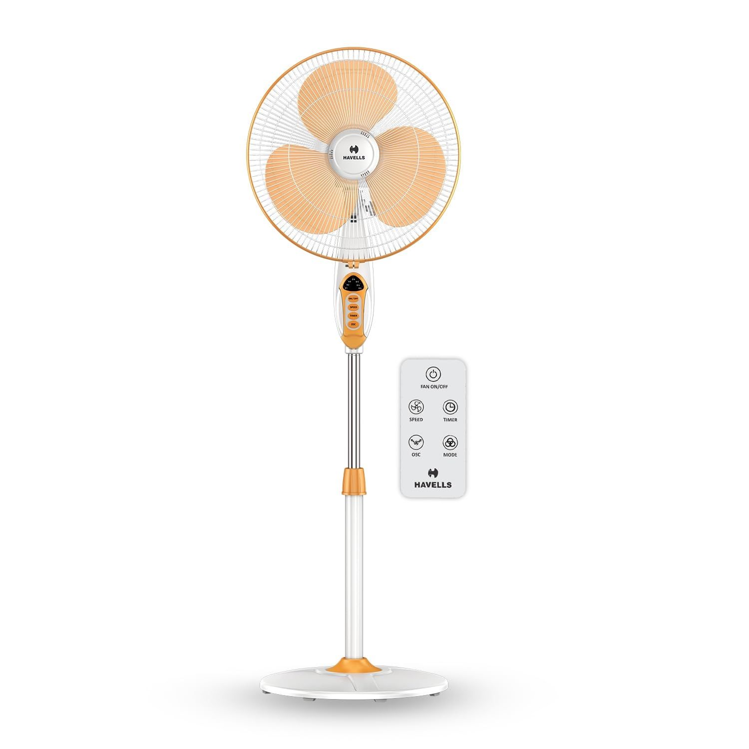 Havells 400mm BLDC Pedestal Fan with Remote Control, White & Yellow