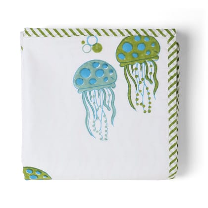 Mulmul Baby AC Dohar Green Blue 40x40-Blue/Green/White / Mulmul / 40x40 Inches