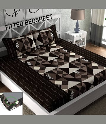CG HOMES Microfibre Abstract Fitted Fitted bedsheet with 2 Pillow Covers ( Double Bed ) - Brown