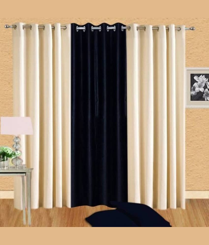 N2C Home Solid Semi-Transparent Eyelet Curtain 7 ft ( Pack of 3 ) - Black