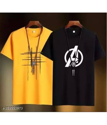 TREND SKY Polyester Regular Fit Printed Half Sleeves Men's Round T-Shirt - Multicolor ( Pack of 2 )