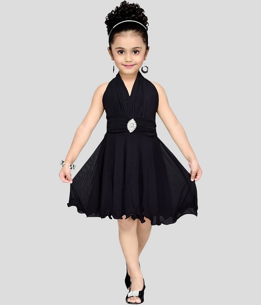 Aarika Net Fit And Flare Dress For Girls ( Pack of 1 , Black )