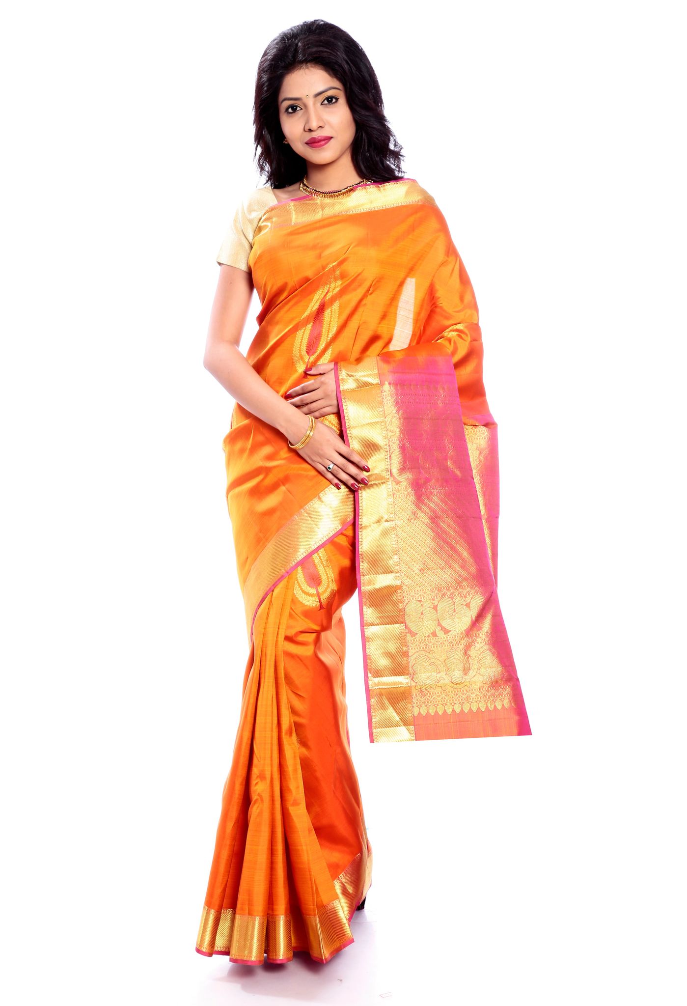 Mango Kanchipuram Silk Saree with Thilagam Motifs