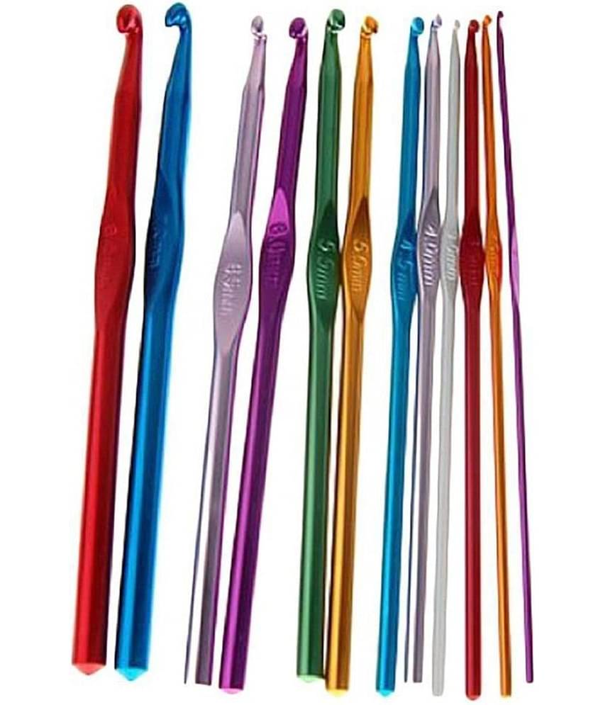 Vardhman Hard-Anodized Aluminum Multicolor Crochet Hooks Needle (2.0 to 8.0 mm) Pack of 12