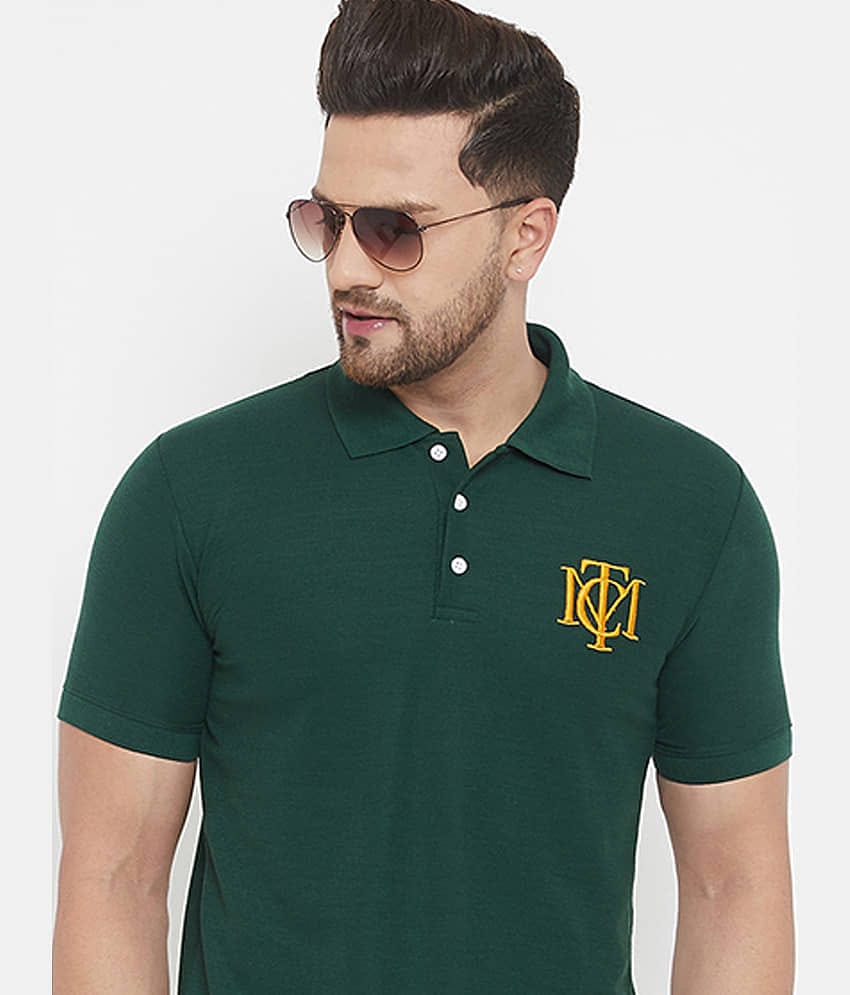 The Million Club Pack of 1 Cotton Blend Regular Fit Solid Half Sleeves Men's Polo T Shirt ( Green )