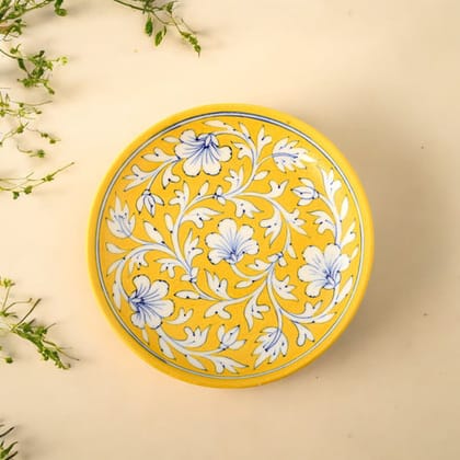 Blue Pottery Floral Pattern Decorative PlateYellow8