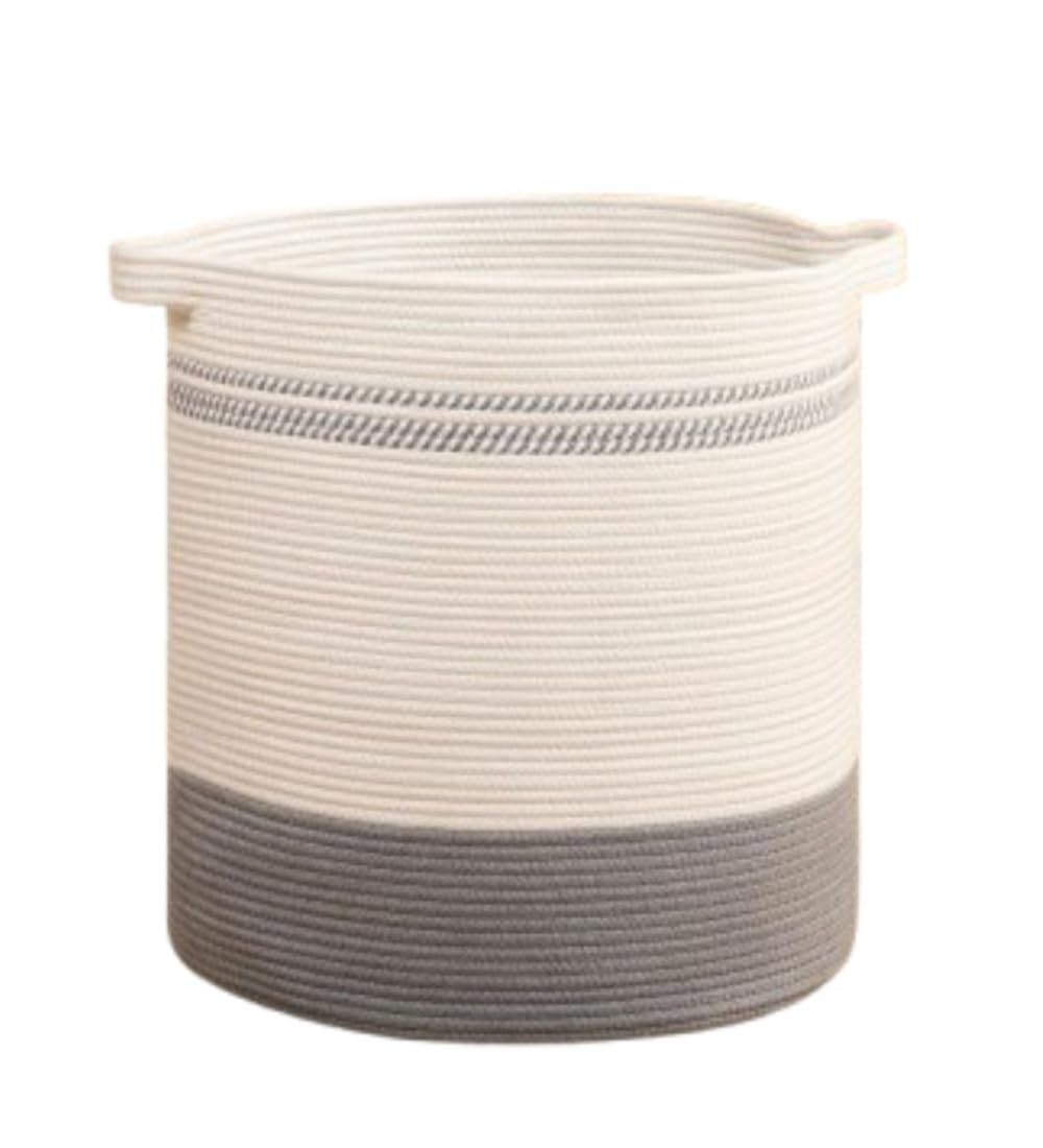Generic Cotton Pack Of_1 12x14 Inch Storage Basket For Clothes (Grey-White)-PID66433