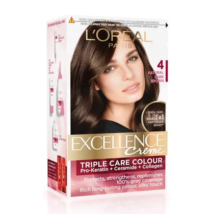 L’Oreal Paris 4 Natural Dark Brown Excellence Creme Triple Care Colour 72Ml + 100 G