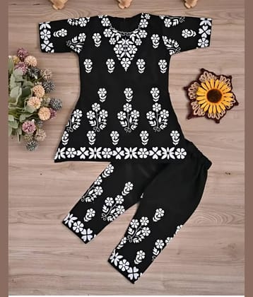 mullickthedeisgner Pack of 1 Girls Rayon T-shirt & Pants ( Black )