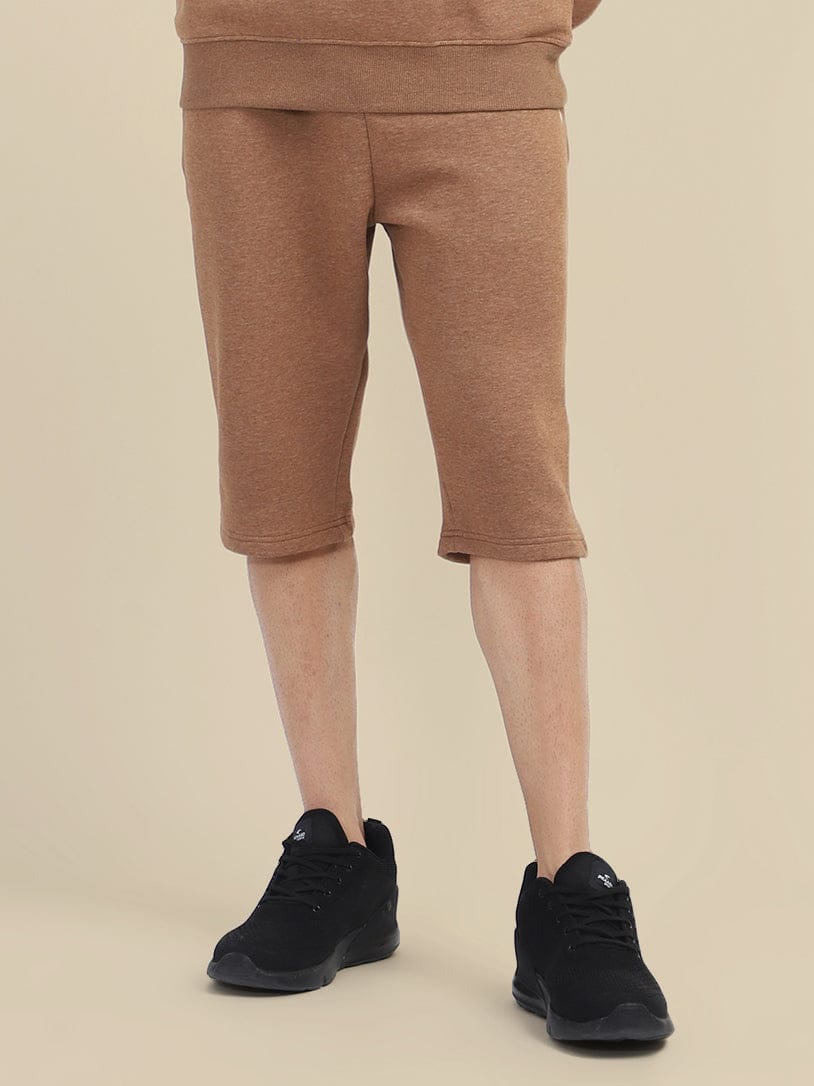 Mens Brown Cotton Fleece Winter Shorts-S