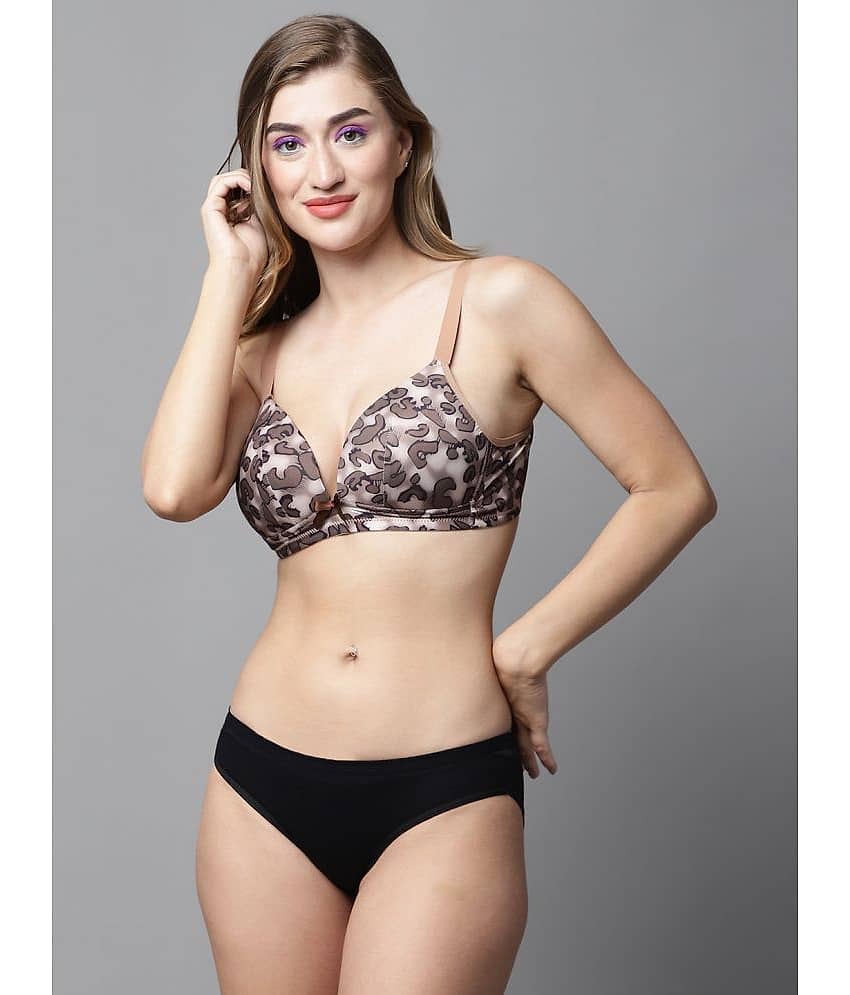 PrettyCat Polyester Women's Bra & Panty Set ( Black )