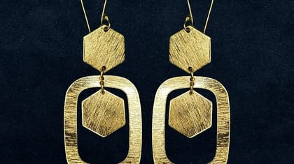 Bilasita Brass Geometric Drop Earrings | Brushed Gold Finish | Casual & Ethnic Wear Bilasita Brass Geometric Drop Earrings | Brushed Gold Finish | Casual & Ethnic Wear