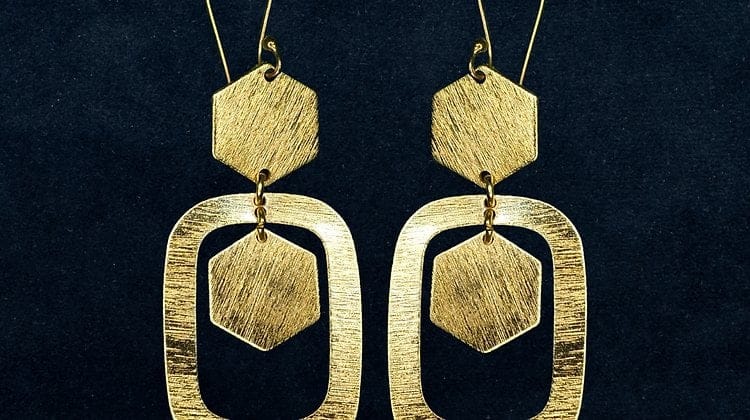 Bilasita Brass Geometric Drop Earrings | Brushed Gold Finish | Casual & Ethnic Wear