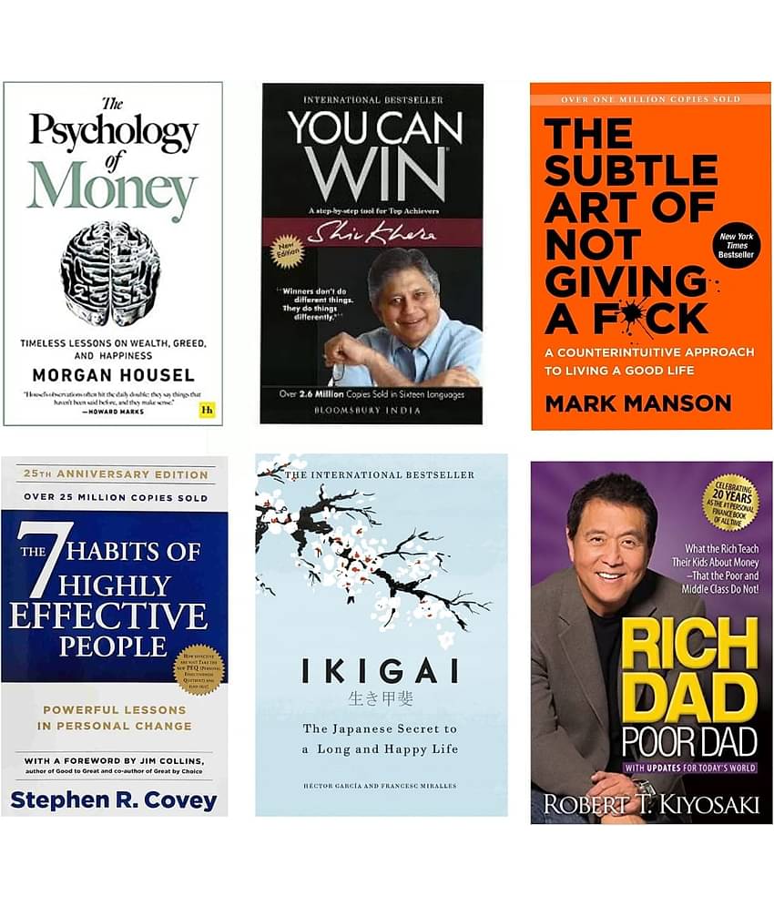( Combo Of 6 )The Psychology Of Money & You Can Win & The subtle Art Of Not Giving F*ck & 7 Habits Highly & Ikigai Japness & Rich Dad Poor Dad -  Paperback , English Books Combo By Morgen... , Shiv... , Mark... , Robert